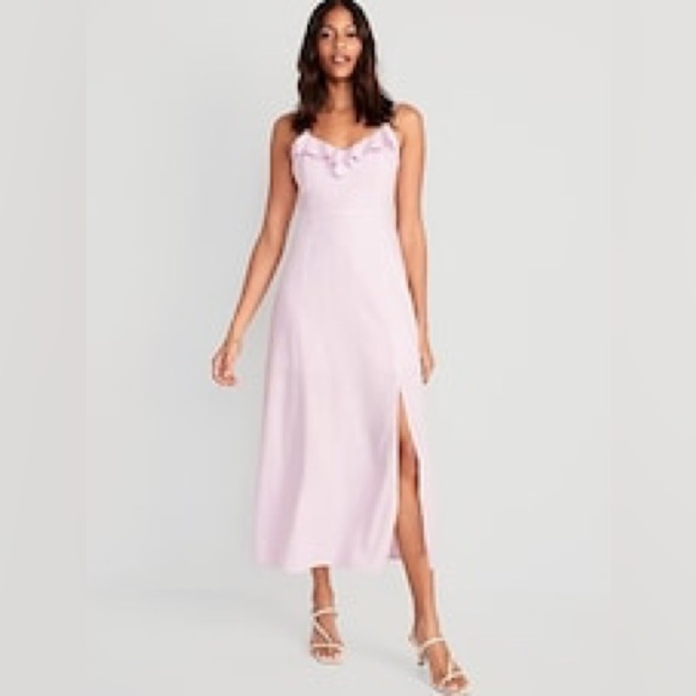 old Navy Women’s XL Linen Fit n Flare Ruffle Maxi Cami Dress pink